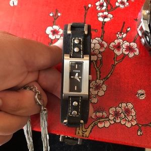 Black leather fossil watch